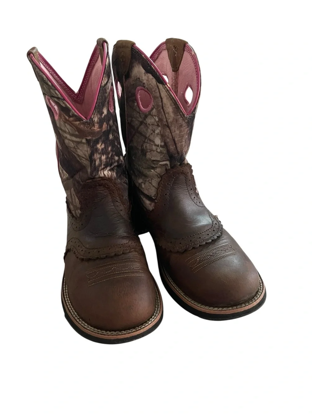 Ariat Brown Leather Western Boots with Pink Lined Shaft